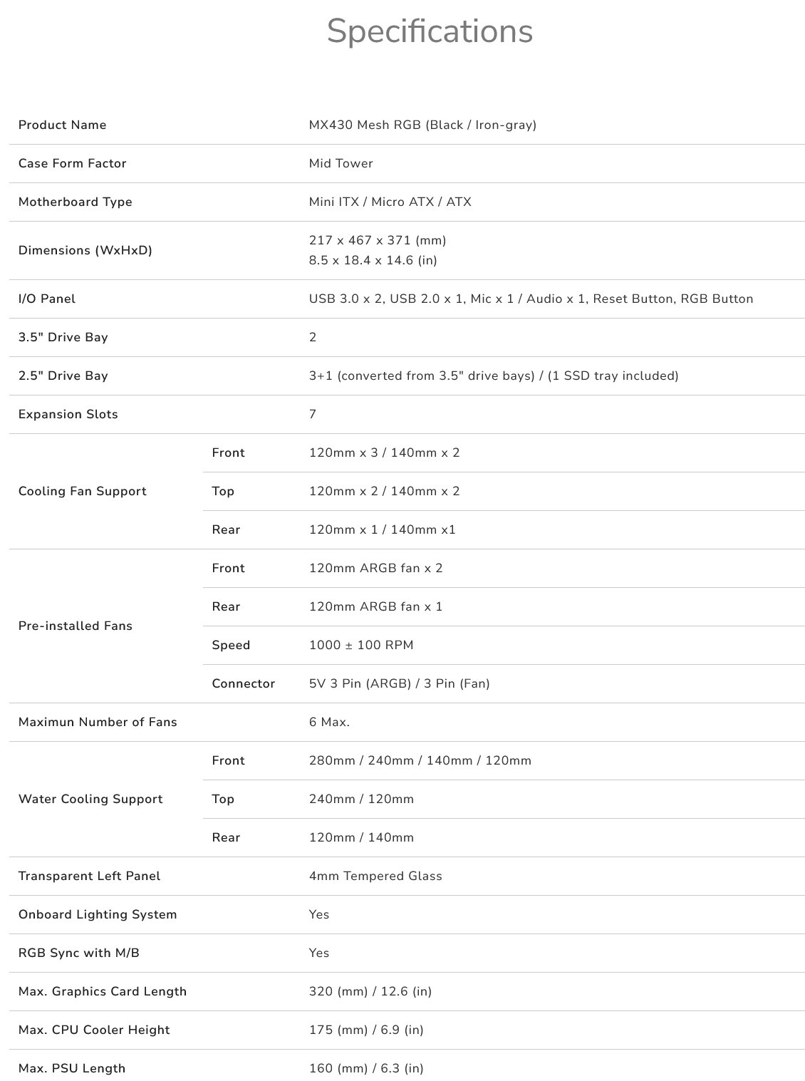 COUGAR PC skříň MX430 Mesh RGB Black Mid Tower Mesh Front Panel 3 x ARGB Fans 4mm TG Left Panel