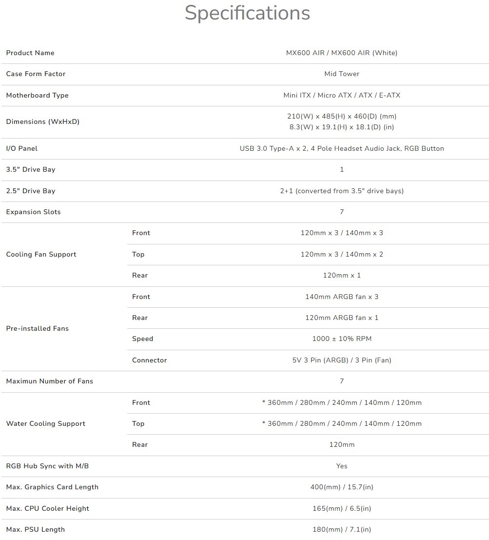 COUGAR PC skříň MX600 Air Black Mid
