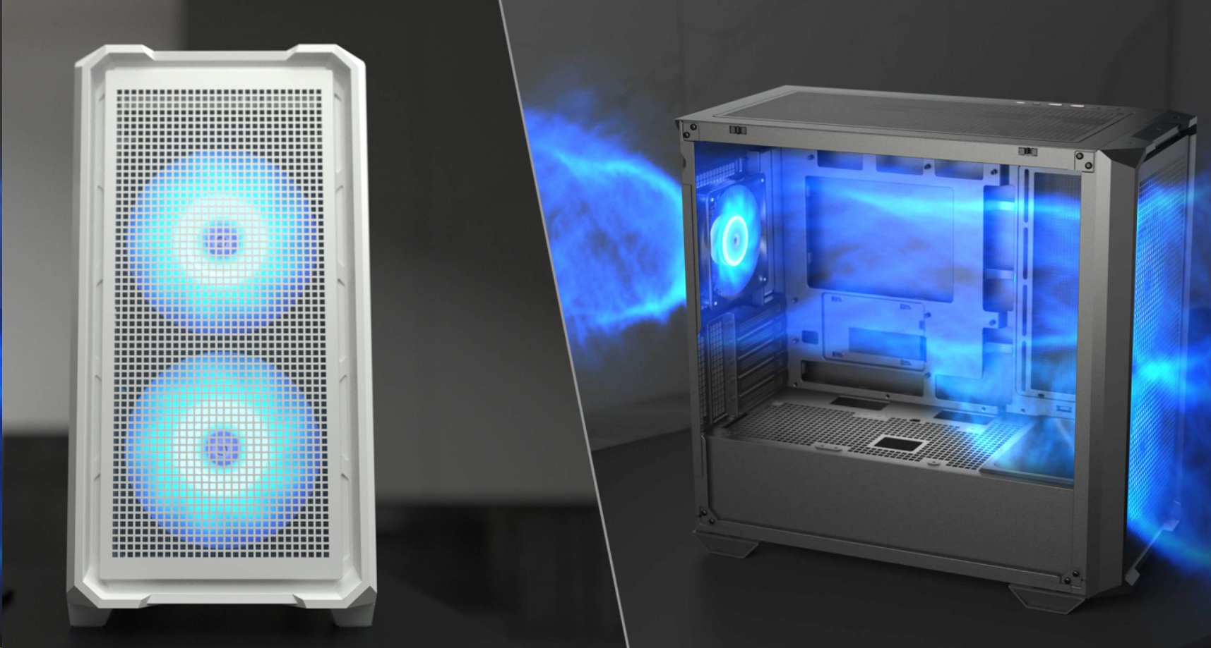 COUGAR PC skříň MX600 Black Mini Tower Mesh Front Panel 2 x 160mm + 1 x 120mm Fans TG Left Panel