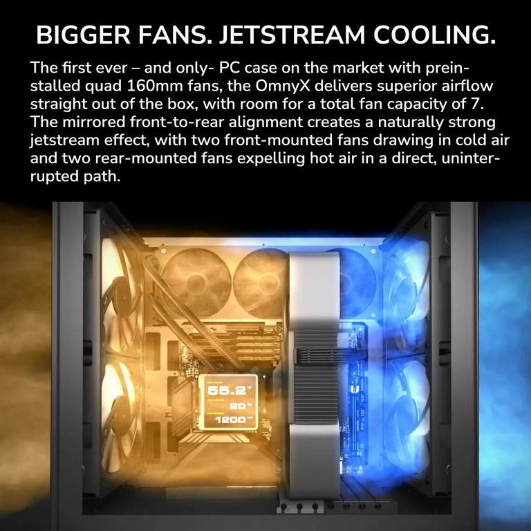 COUGAR PC skříň OMNYX Black Mid Tower Mesh Front Panel 2 x 160mm ARGB Fan, Rear Panel 2x 160mm ARGB Fan