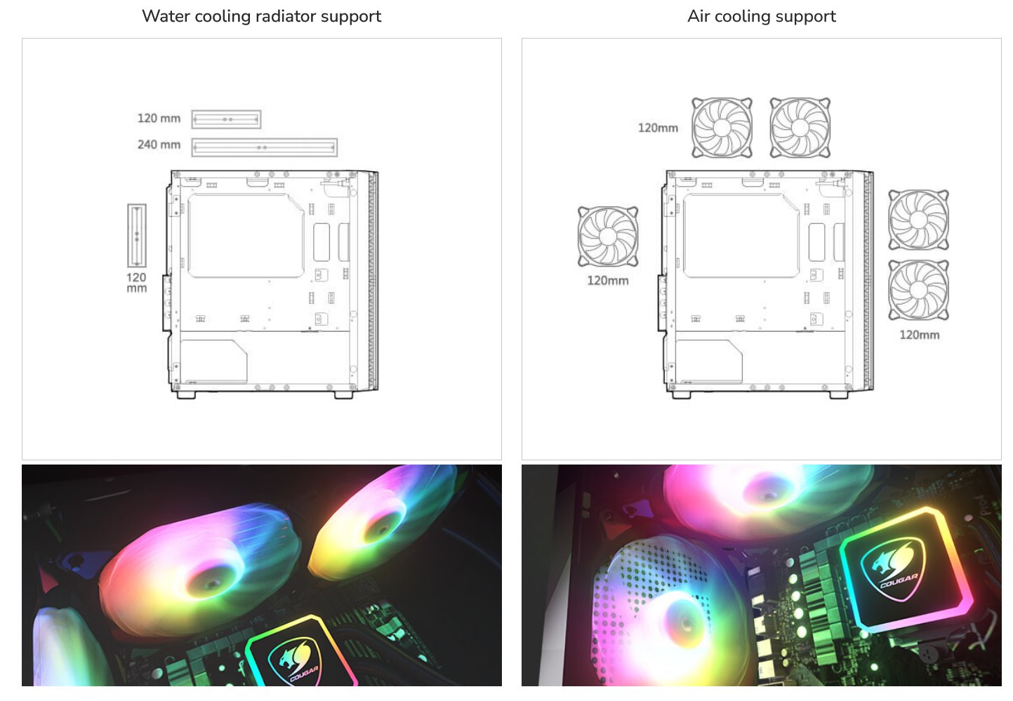 COUGAR PC skříň Purity RGB White Mini Tower TG Front Panel ARGB strip / 1 x ARGB Fan / 3mm TG Left Panel