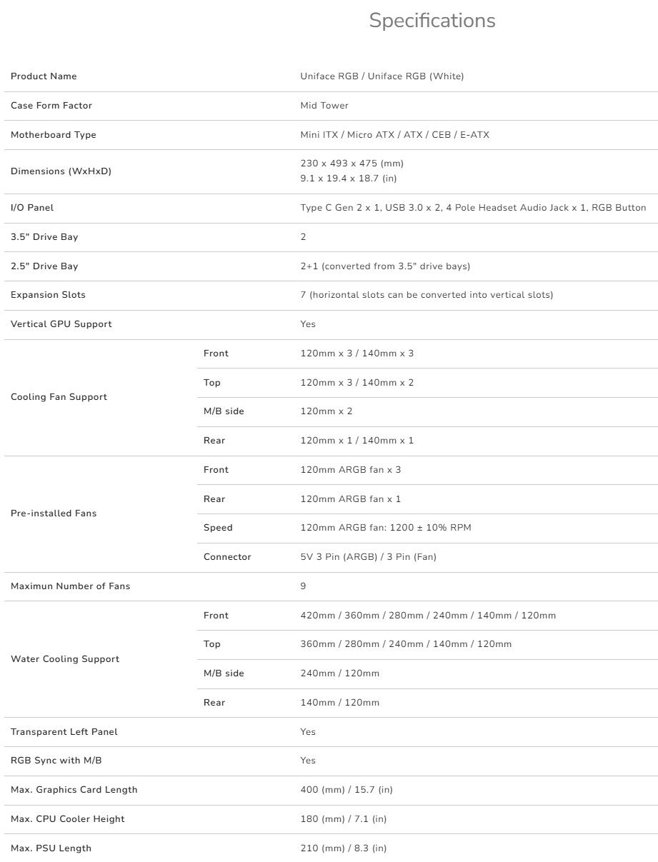 COUGAR PC skříň UNIFACE RGB Black Mid Tower Mesh Front Panel 4 x 120mm ARGB Fans TG Left Panel