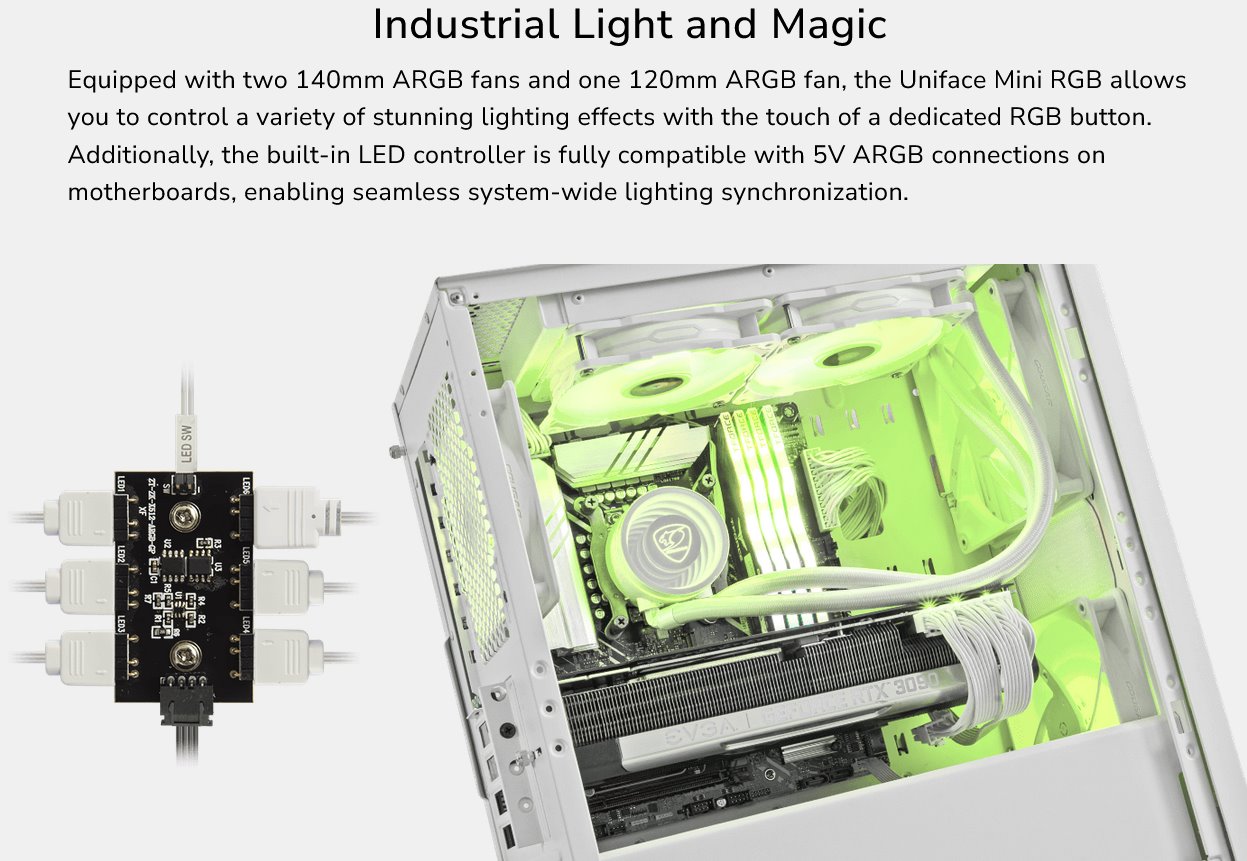 COUGAR PC skříň UNIFACE RGB Black Mini Tower Mesh Front Panel 2x 140mm RGB Fan + 1x 120mm RGB Fan TG Left Panel