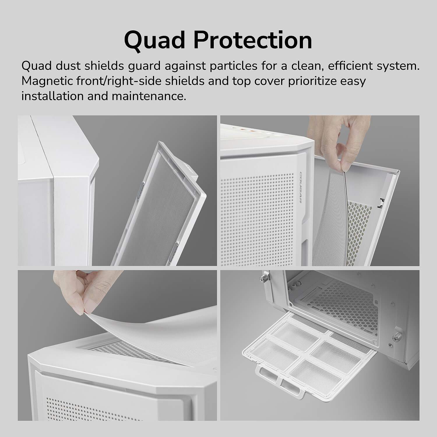 COUGAR PC skříň UNIFACE RGB White Mid Tower Mesh Front Panel 4 x 120mm ARGB Fans TG Left Panel