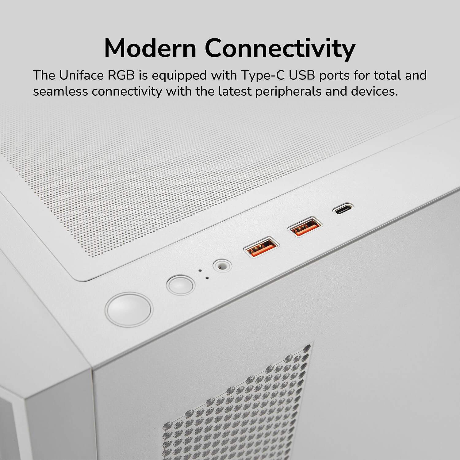 COUGAR PC skříň UNIFACE RGB White Mid Tower Mesh Front Panel 4 x 120mm ARGB Fans TG Left Panel