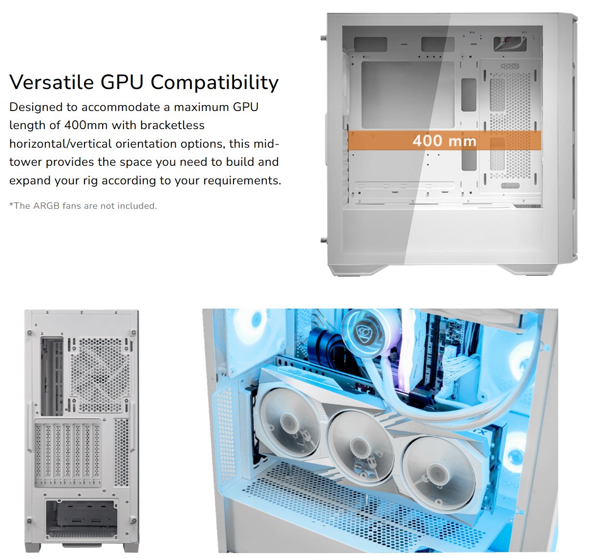 COUGAR PC skříň UNIFACE White Mid Tower Mesh Front Panel 2 x ARGB Fans TG Left Panel