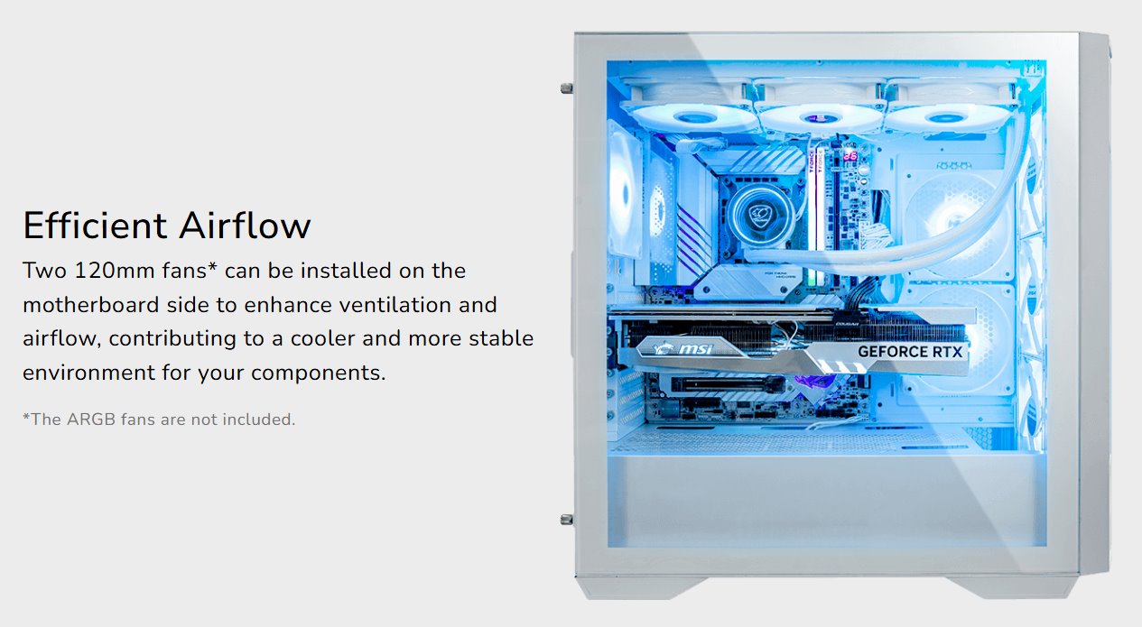 COUGAR PC skříň UNIFACE White Mid Tower Mesh Front Panel 2 x ARGB Fans TG Left Panel