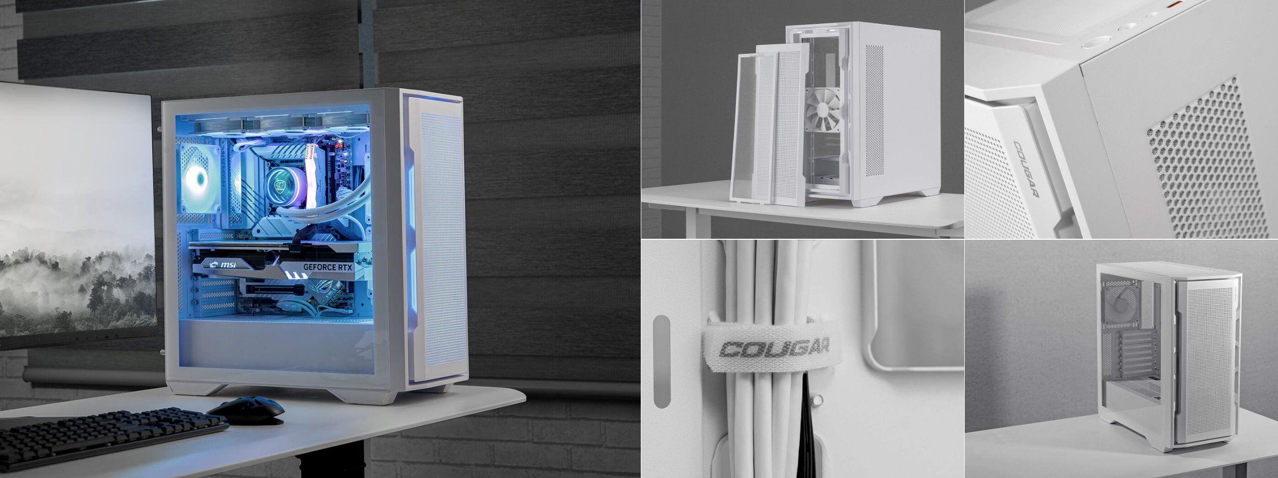 COUGAR PC skříň UNIFACE White Mid Tower Mesh Front Panel 2 x ARGB Fans TG Left Panel