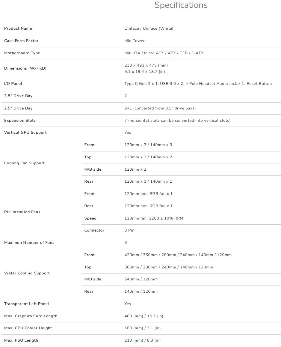 COUGAR PC skříň UNIFACE White Mid Tower Mesh Front Panel 2 x ARGB Fans TG Left Panel