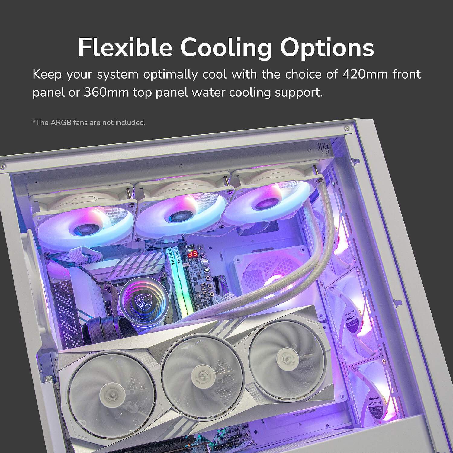 COUGAR PC skříň UNIFACE White Mid Tower Mesh Front Panel 2 x ARGB Fans TG Left Panel