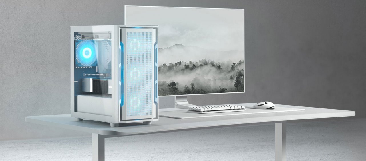 COUGAR PC skříň UNIFACE White Mini Tower Mesh Front Panel 1x 120mm Fan TG Left Panel