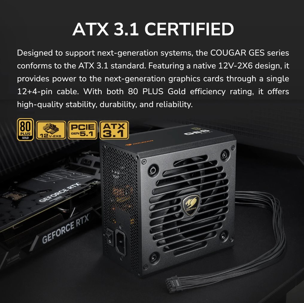 COUGAR PC zdroj GES 850W 80+ Gold ATX 3.1
