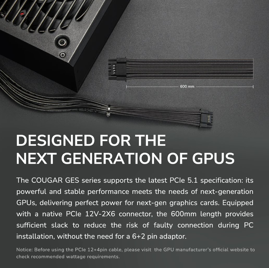 COUGAR PC zdroj GES 850W 80+ Gold ATX 3.1