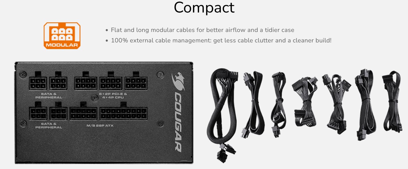 COUGAR PC zdroj GEX 850W 80+ Gold, Fully modular