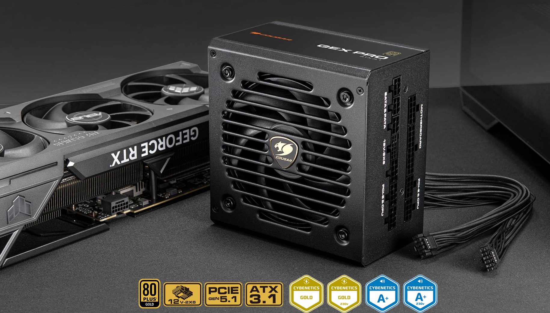 COUGAR PC zdroj GEX PRO 650W 80+ Gold, Fully, ATX3.1, PCIE5.1, GeForce RTX 50 series ready