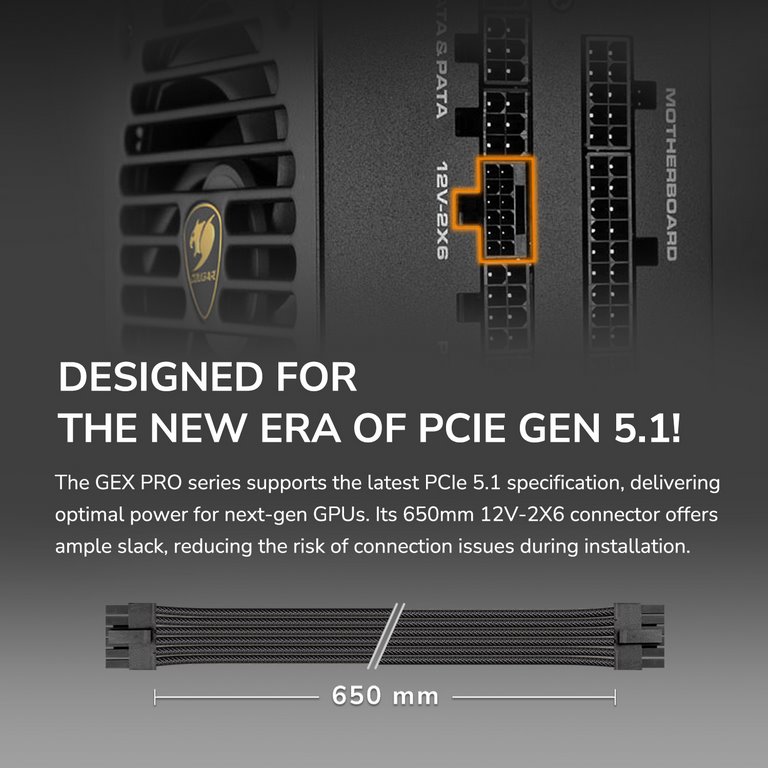 COUGAR PC zdroj GEX PRO 850W 80+ Gold, Fully, ATX3.1, PCIE5.1, GeForce RTX 50 series ready