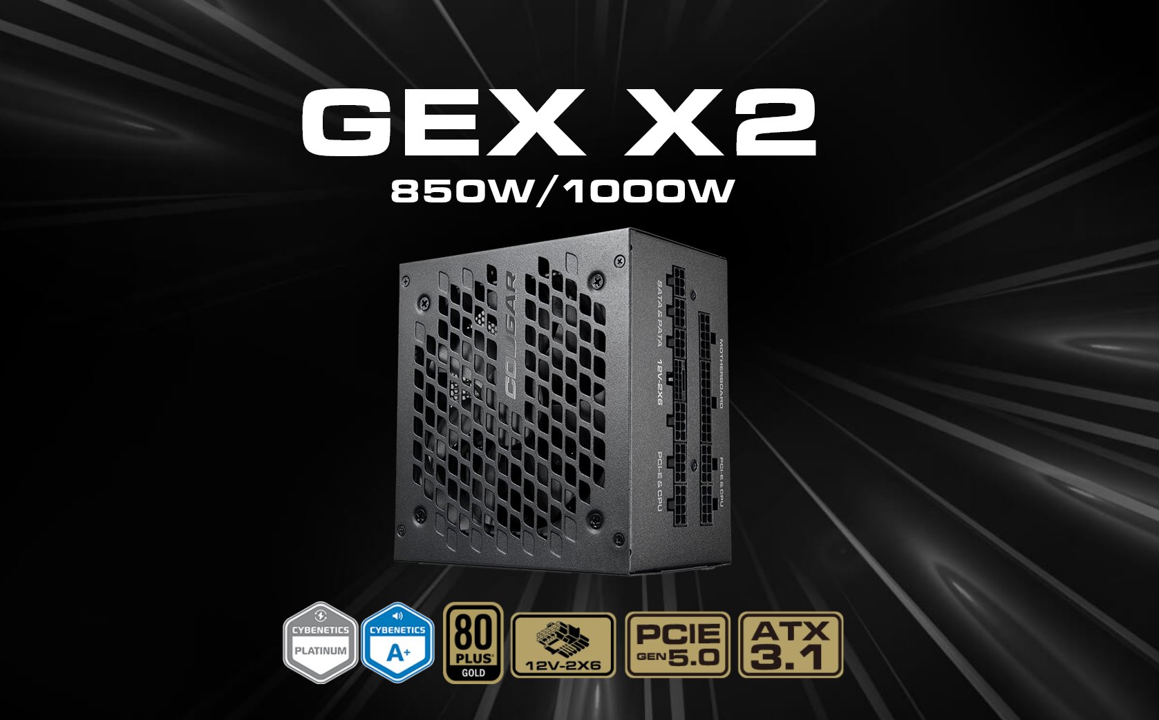 COUGAR PC zdroj GEX X2 1000W SNOW 80+ Gold, modulární (PCI-e 5.0 GPU 12+4 Pin)