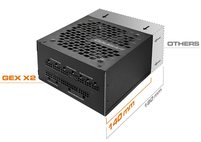 COUGAR PC zdroj GEX X2 850W 80+ Gold, Fully modular (PCI-e 5.0 GPU 12+4 Pin)