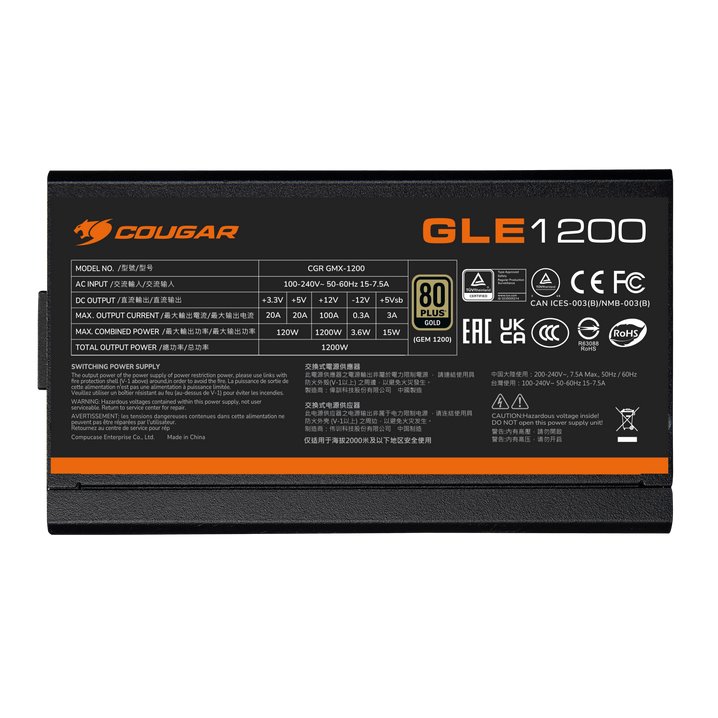 COUGAR PC zdroj GLE 1000W 80+ Gold, Fully modular