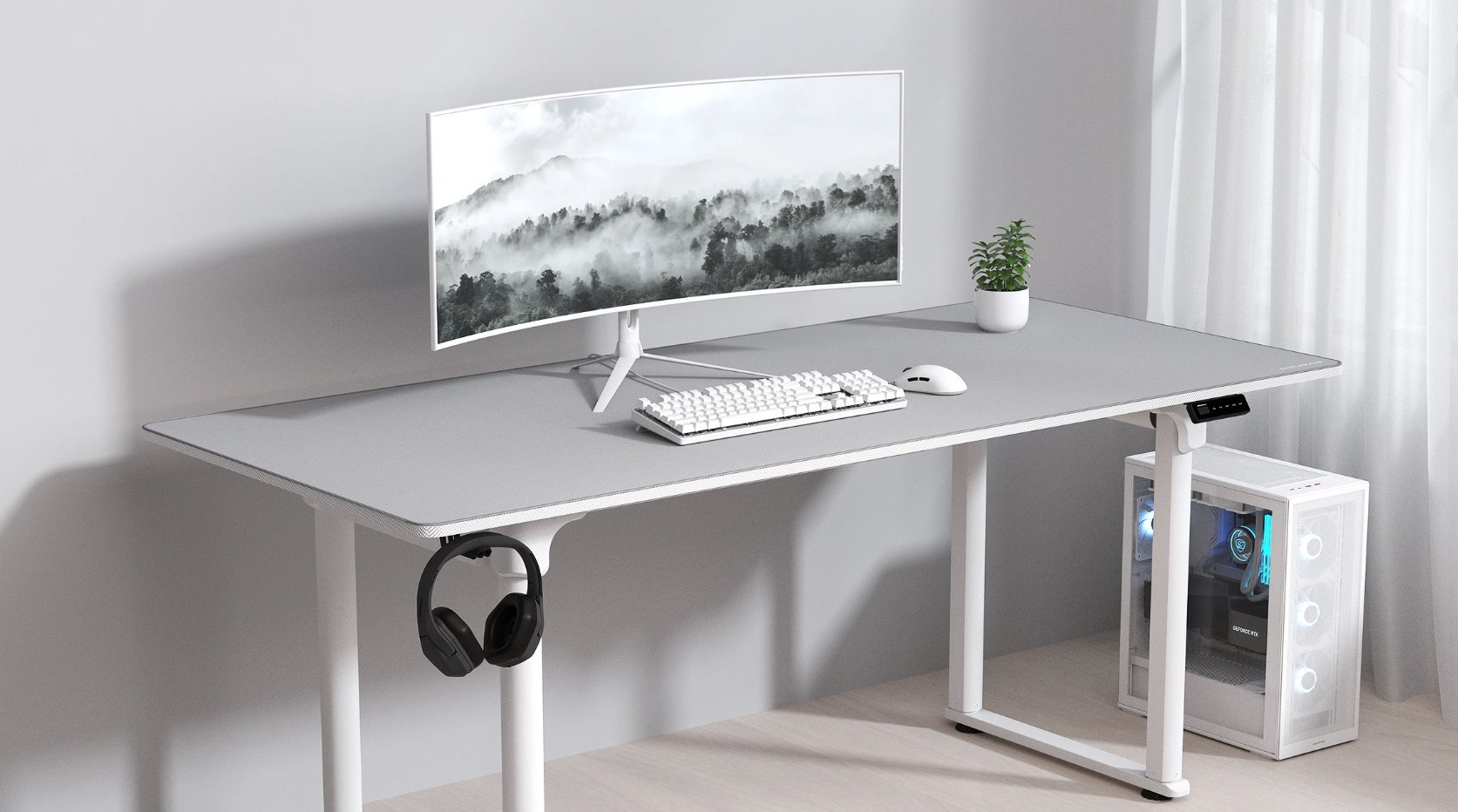 COUGAR stůl E-GRAV 160 WHITE elictric 1600 x 750 x 15 mm, 730~1180mm Silent Dual Motor Drive