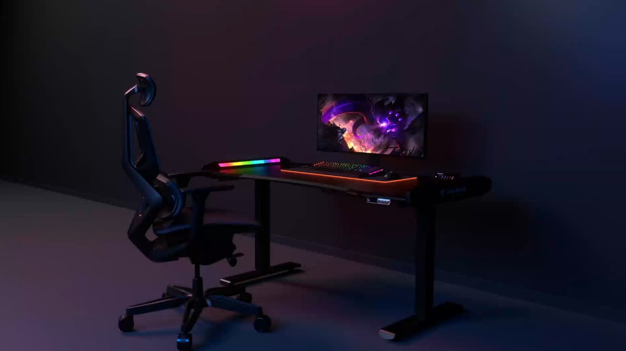 COUGAR stůl E-MARS RGB electric 1531 x 770 x 745-1195mm 2xUSB 3.0 & USB-C & 2x3,5 jack