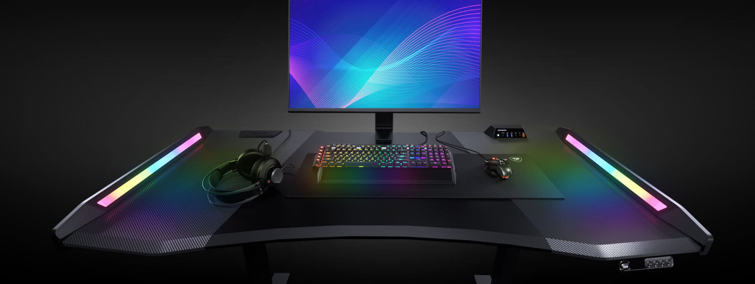 COUGAR stůl E-MARS RGB electric 1531 x 770 x 745-1195mm 2xUSB 3.0 & USB-C & 2x3,5 jack