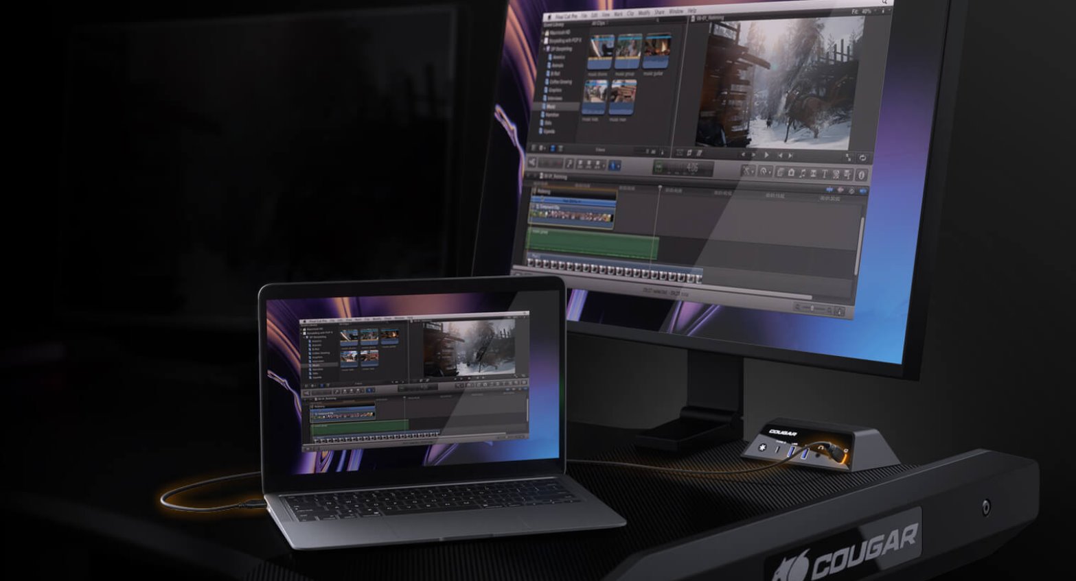 COUGAR stůl E-MARS RGB electric 1531 x 770 x 745-1195mm 2xUSB 3.0 & USB-C & 2x3,5 jack