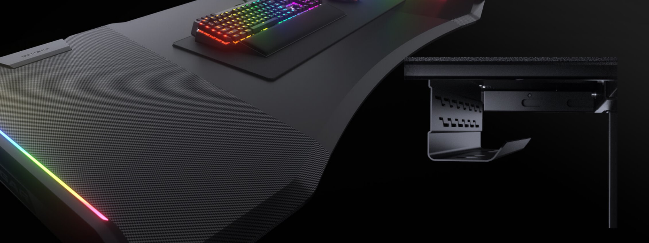 COUGAR stůl E-MARS RGB electric 1531 x 770 x 745-1195mm 2xUSB 3.0 & USB-C & 2x3,5 jack