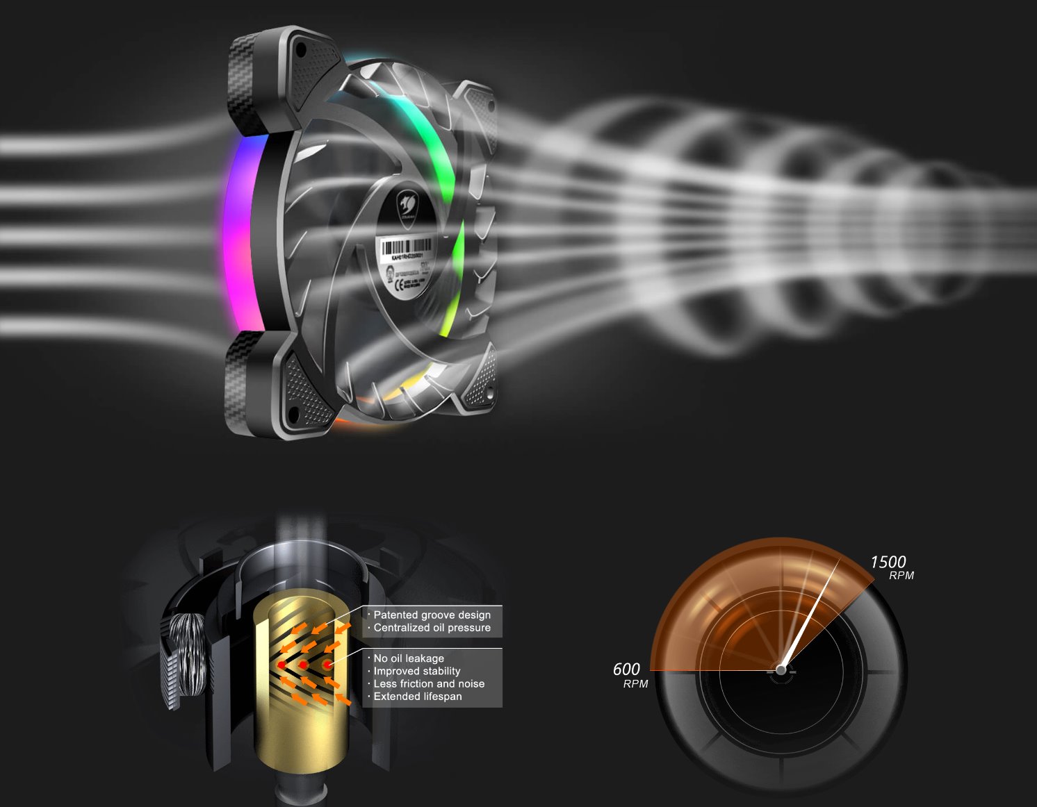 COUGAR ventilátor VORTEX VK 120 ARGB 120mm hydro dynamic bearings, lightning & power management