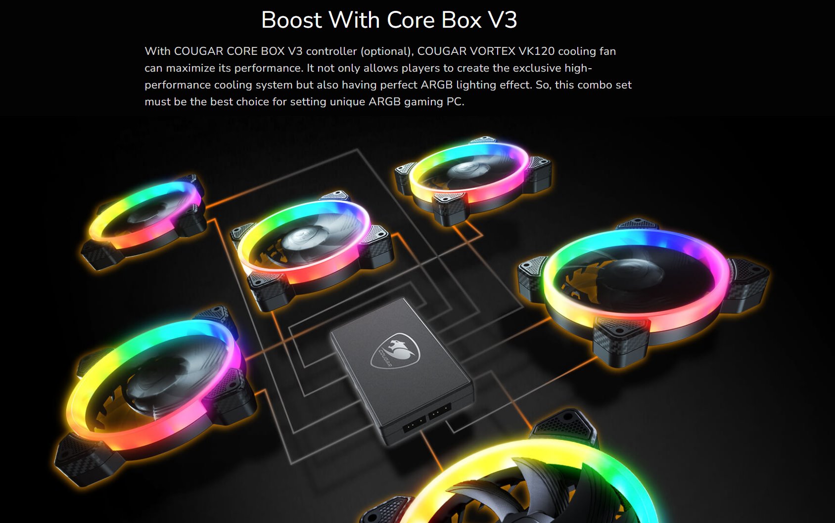 COUGAR ventilátor VORTEX VK 120 ARGB 120mm hydro dynamic bearings, lightning & power management