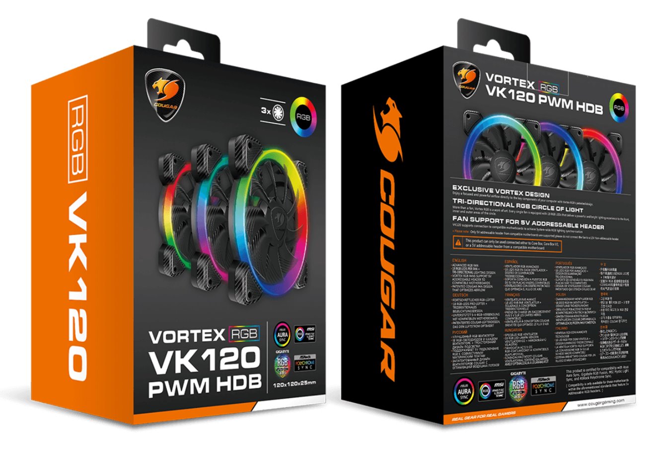 COUGAR ventilátor VORTEX VK 120 ARGB (3pack) 120mm hydro dynamic bearings, lightning & power management