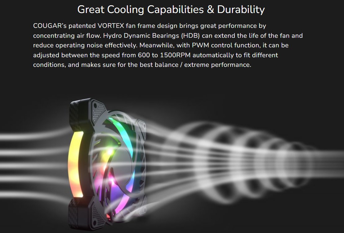 COUGAR ventilátor VORTEX VX 120 ARGB 120mm hydro dynamic bearings, lightning & power management