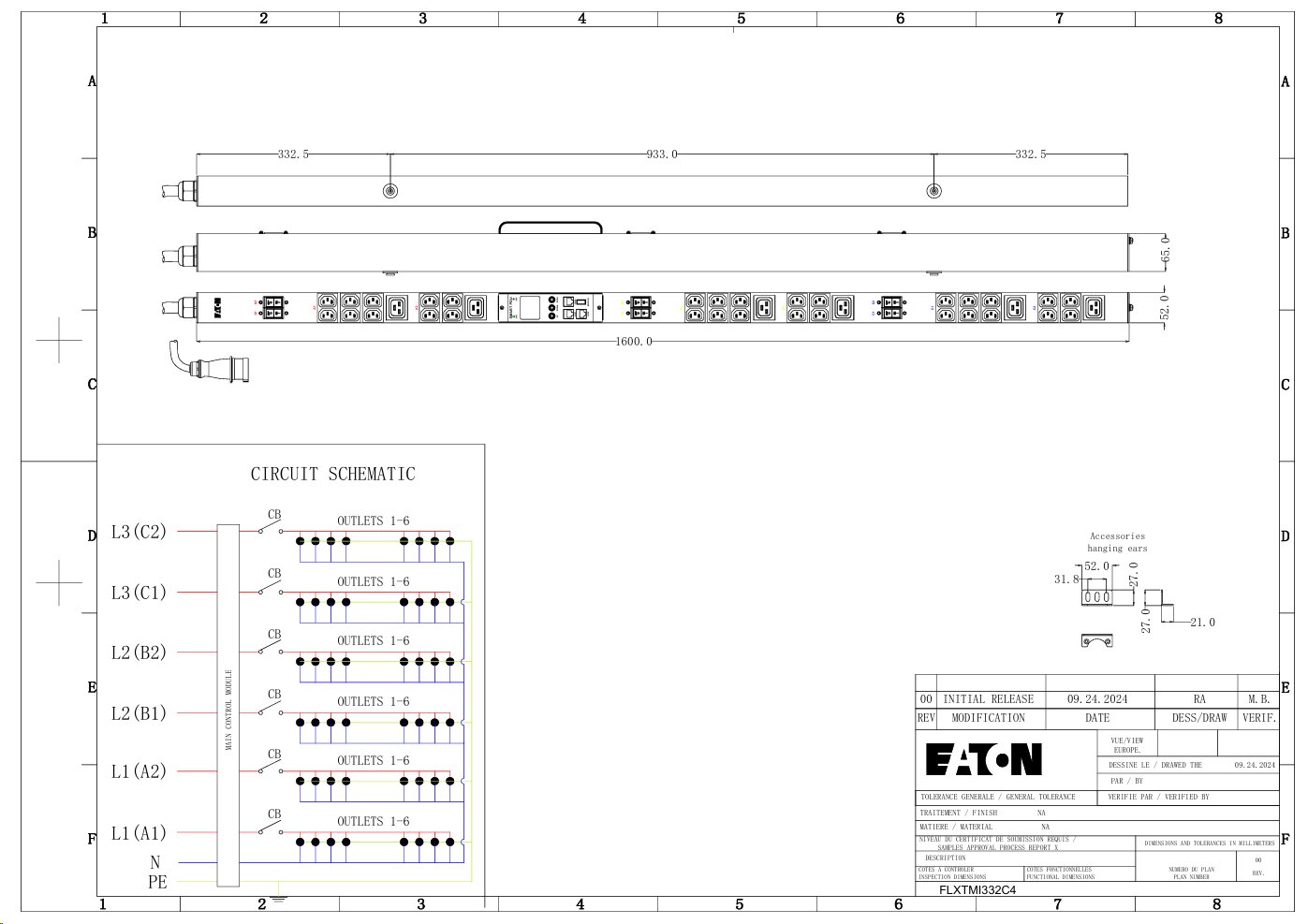 EATON FlexPDU G2: Měřený vstup 0U, In: IEC 60309 32A 3P - Out: 30xC13:6xC19