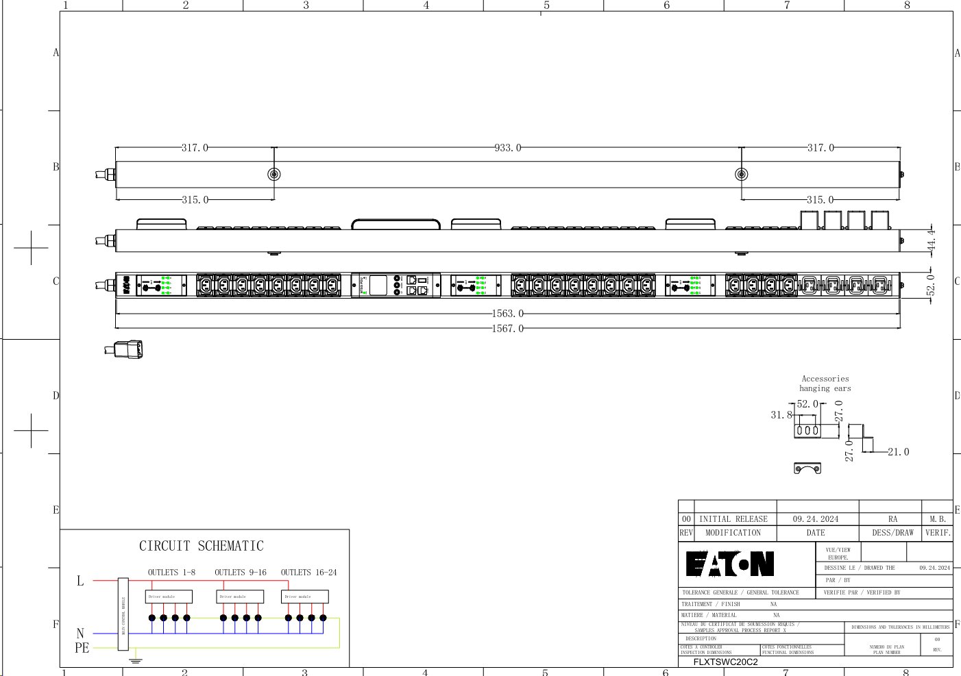 EATON FlexPDU G2: Spínané 0U, In: C20 16A 1P - Out: 20xC13:4xC19