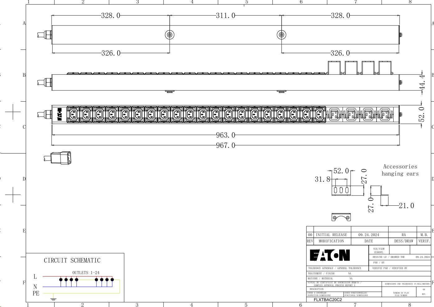 EATON FlexPDU G2: Základní 0U, In: C20 16A 1P - Out: 20xC13:4xC19