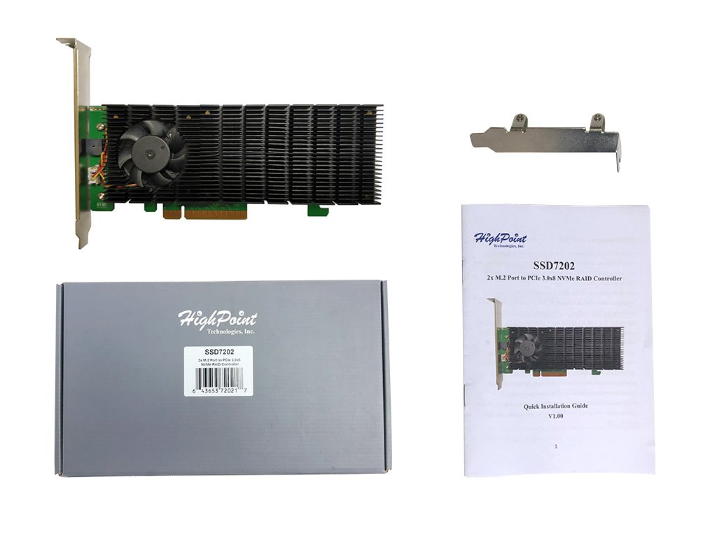 HighPoint SSD7202 2-port M.2 (2280) NVMe RAID Controller, RAID 0, 1, PCIe x8
