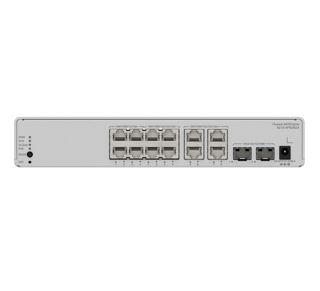Huawei S210-4P8UN2X Switch 4G PoE+, 8x 2.5G PoE+/PoE++, 2SFP+, 120W PoE, L2 Managed, Desktop