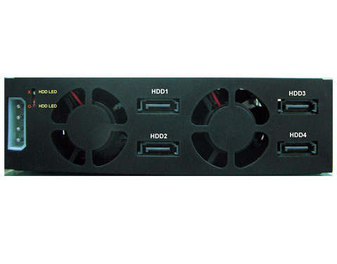 Jou Jye Backplane SATA3/SAS3 4x 2,5"HDD do 5,25" RoHS, 2x fan, 1x minisasHD (SFF-8643), SATA power