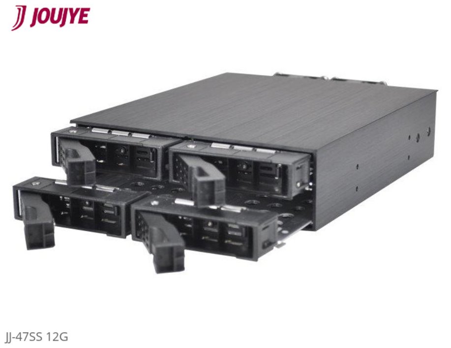 Jou Jye Backplane SATA3/SAS3 4x 2,5"HDD do 5,25" RoHS, 2x fan, 1x minisasHD (SFF-8643), SATA power