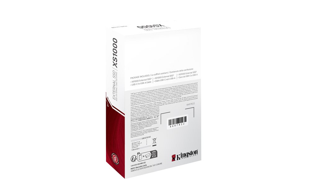Kingston externí SSD 2000GB XS1000 (čtení/zápis: 1050/1000MB/s)