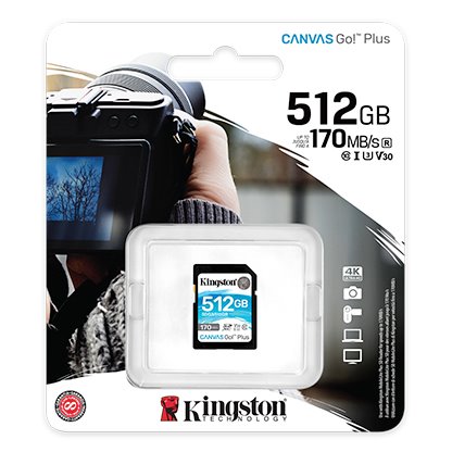 Kingston paměťová karta 512GB SDXC Canvas Go Plus 170R C10 UHS-I U3 V30