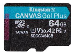 Kingston paměťová karta 64GB microSDXC Canvas Go Plus Gen4 A2 U3 V30 Card + ADP
