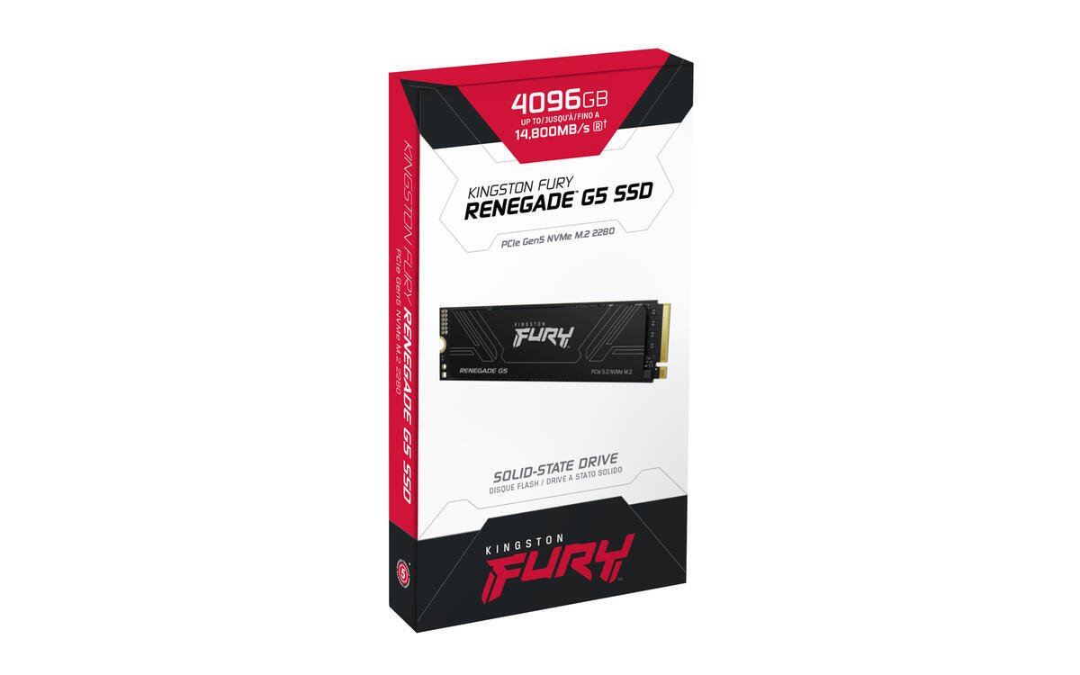 Kingston SSD 4096GB Fury Renegade PCIe 5.0 NVMe M.2 (čtení/zápis: 14800/14000MB/s; 2,2M IOPS)