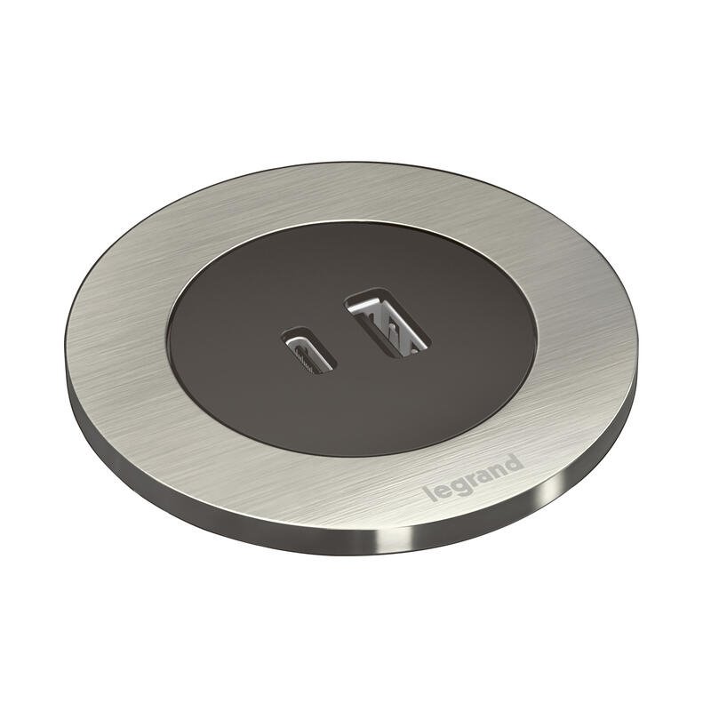 Legrand - Incara™ Disq 60 - Zapuštěná nabíječka USB A+C, černá s kovovým krytem, 2m