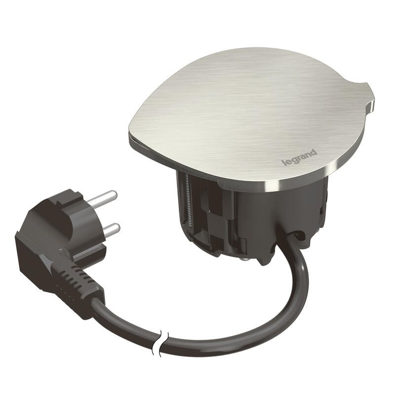 Legrand - Incara™ Disq 60 - Zapuštěná zásuvka 2P+T, černá s kovovým krytem, 2m