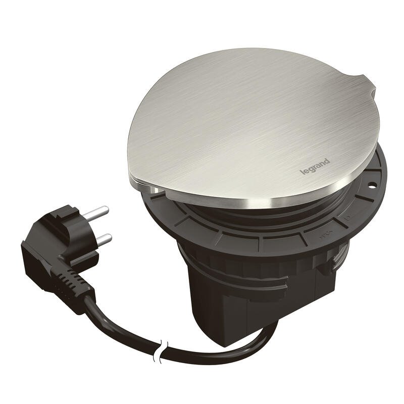 Legrand - Incara™ Disq 80 - Zapuštěná zásuvka 2P+T/USB A+C/RJ45, černá s kovovým krytem, 2m