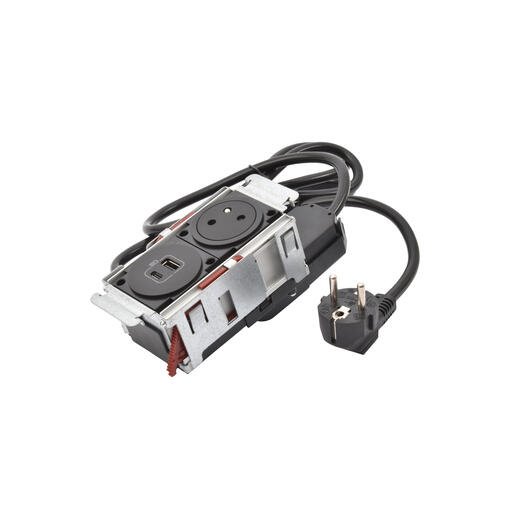 Legrand - Incara™ Disq'In - Zapuštěný zásuvkový blok 2P+T/USB A+C, černá, kabel 2m, bez rámečku!