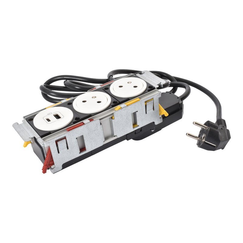 Legrand - Incara™ Disq'In - Zapuštěný zásuvkový blok 2x2P+T/USB A+C, bílá, kabel 2m, bez rámečku!