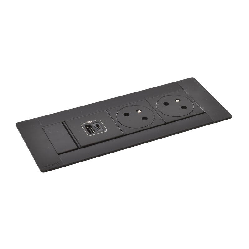 Legrand - Incara™ Multilink - Modular. zapuštěný blok černý: 2x2P+T/USB A+C (15W), kabel 2m