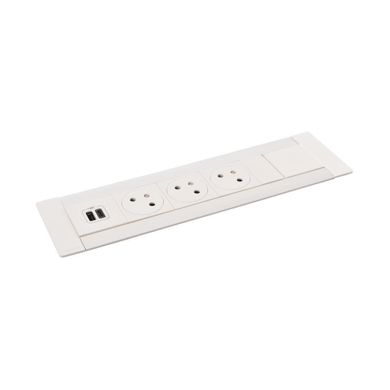 Legrand - Incara™ Multilink - Modular. zapuštěný blok do sádrokartónu bílý: 3x2P+T/USB A+C (15W), kabel 2m